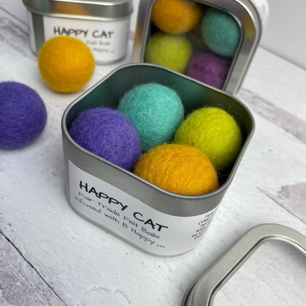 Happy Cat Catnip Infused Felted Balls Gift Tin