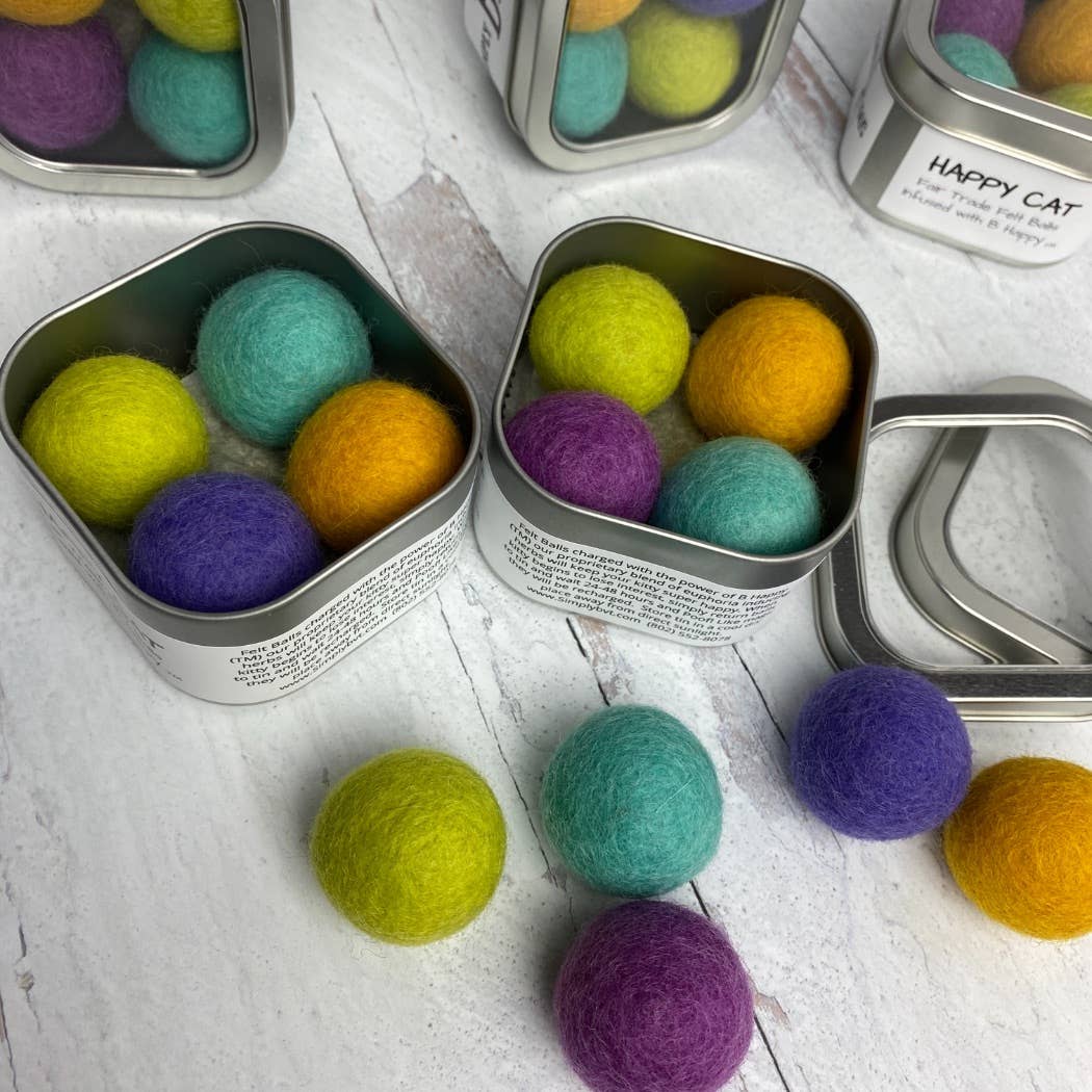 Happy Cat Catnip Infused Felted Balls Gift Tin