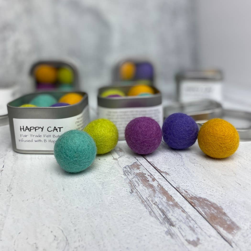 Happy Cat Catnip Infused Felted Balls Gift Tin