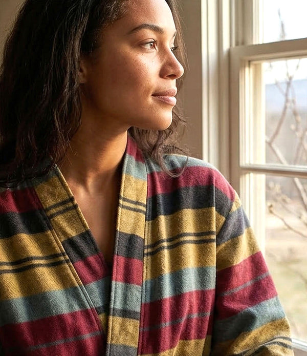 Heavyweight Robe Luxury Striped Flannel Robe - Hearth | Organic Heavyweight Robe ...