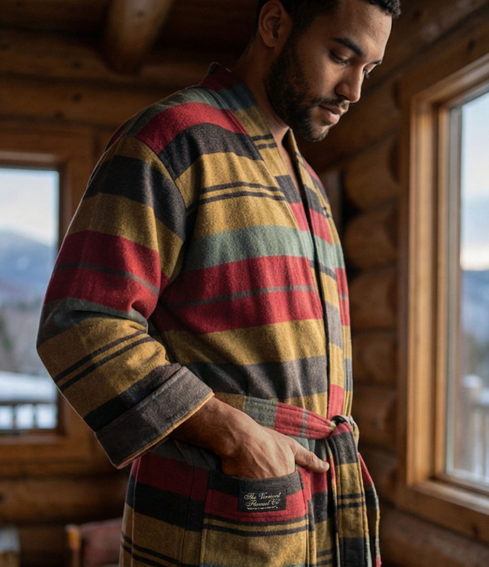 Luxury Striped Flannel Robe - Hearth | Organic Heavyweight Robe ...