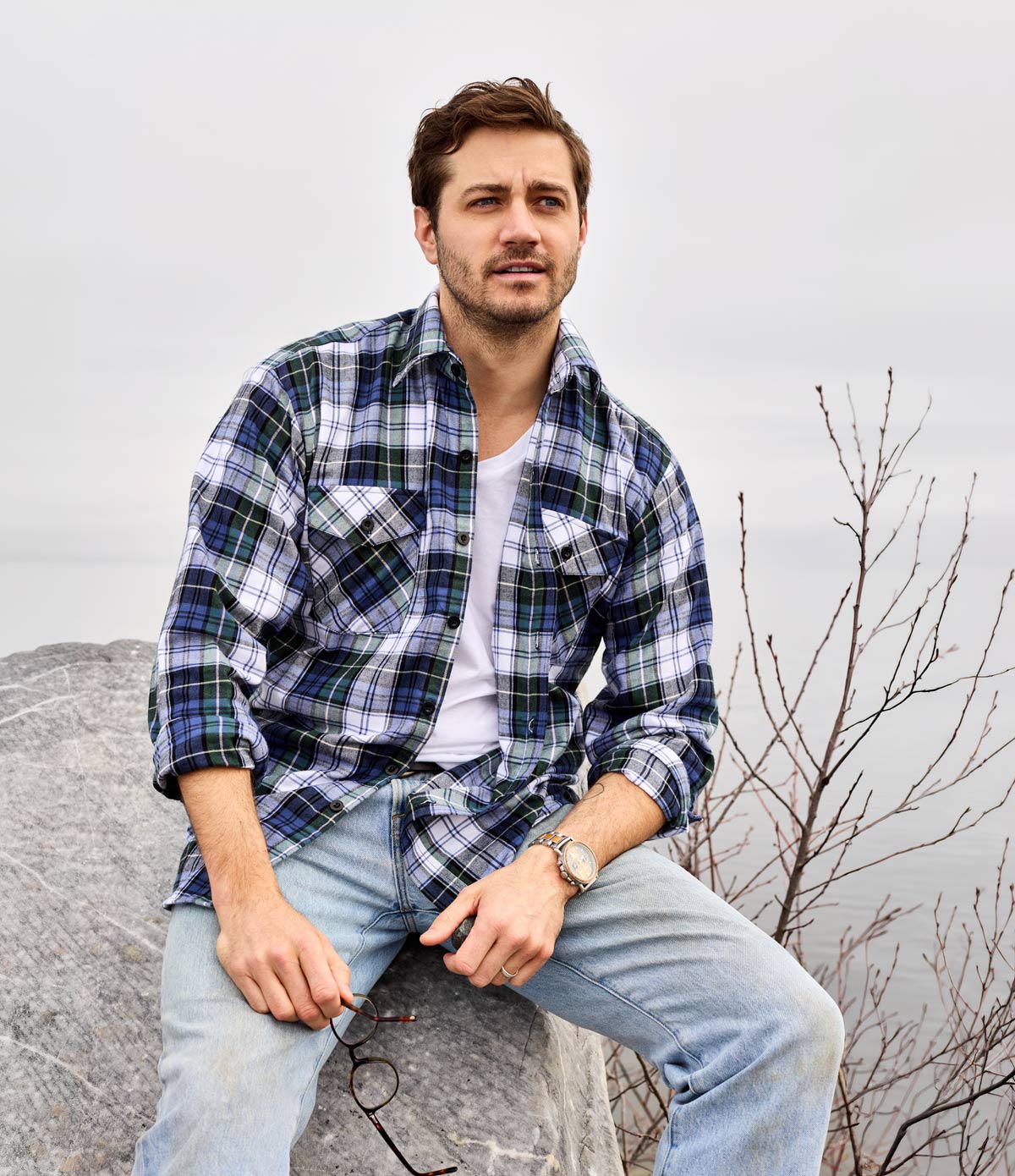 dress campbell flannel shirt Ranchero Modern Fit Plaid Cotton Button-Up Shirt (Men)