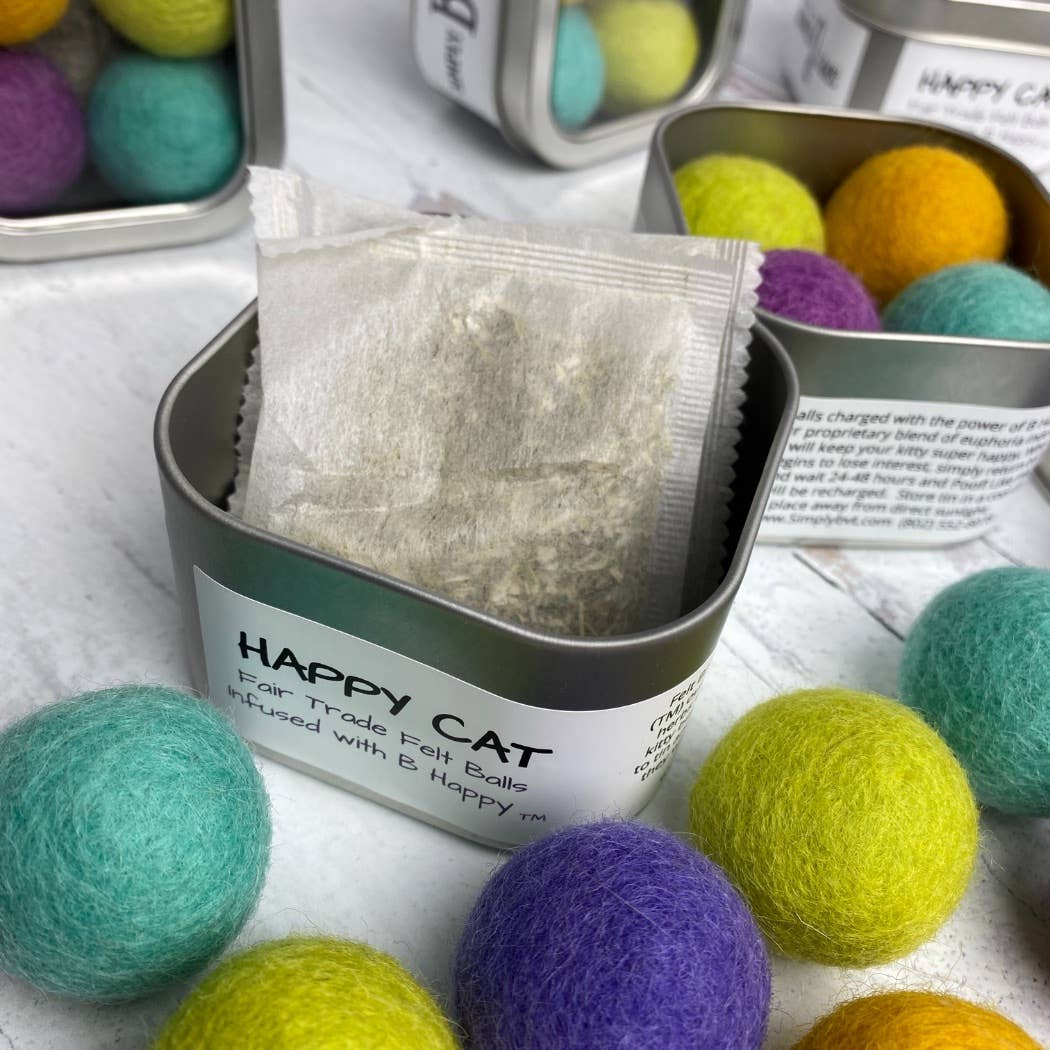 Happy Cat Catnip Infused Felted Balls Gift Tin